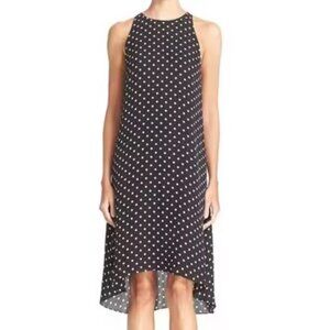 Theory Adlerdale Haze Polka Dot 100% Silk High-Low Dress, Black/Ivory Size 6